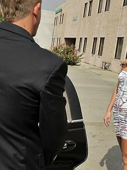 Gorgeous blonde Kiara Diane in short white dress gets fucked by