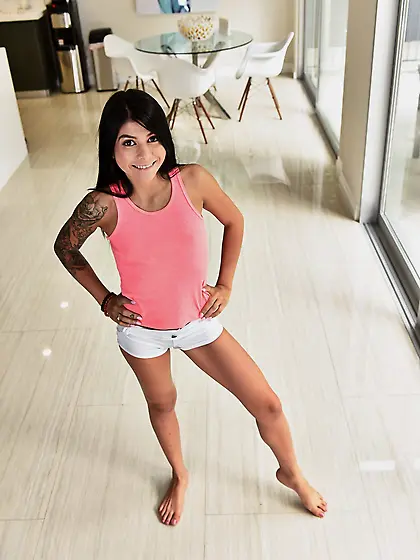 Brunette girl smiles so wild for boyfriend and then gets punishe