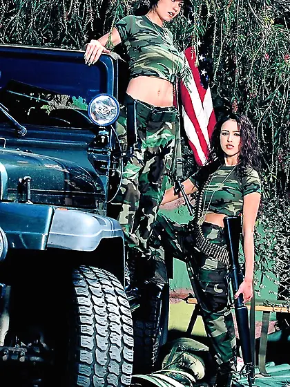 Two army babes,  Breanne Benson and Jamie Lynn licking each other