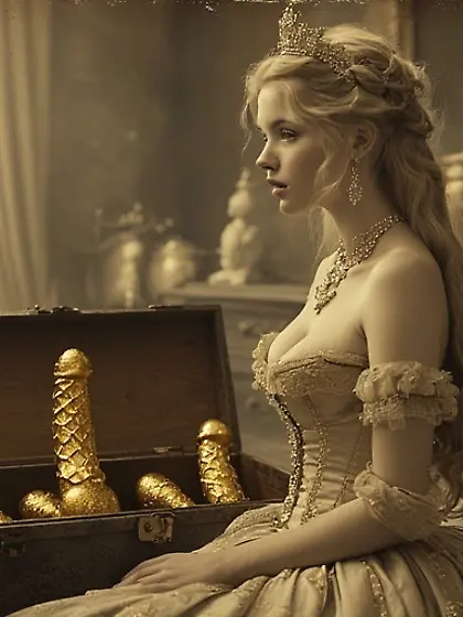 Discovering the queen's golden dildos