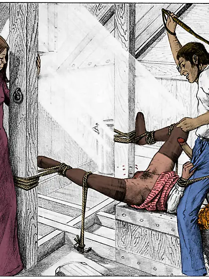 Whipped on the pussy (by Farrel). Colorized.