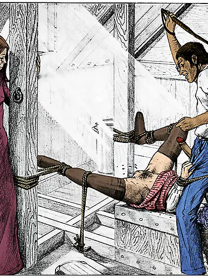 Whipped on the pussy (by Farrel). Colorized.