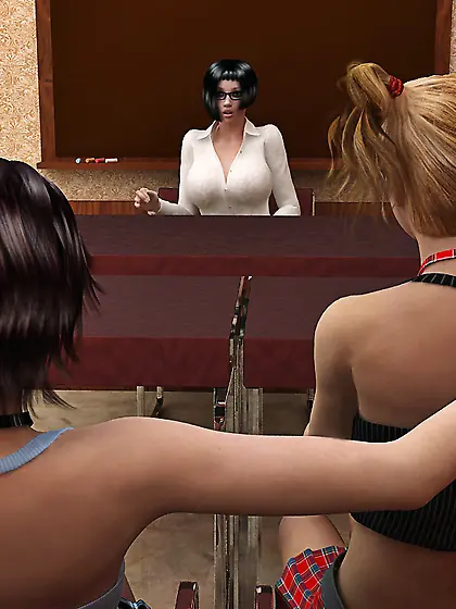 Busty students teasing teacher