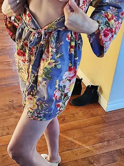 Horny Hotwife Showing off her Little Tits and Big Nips