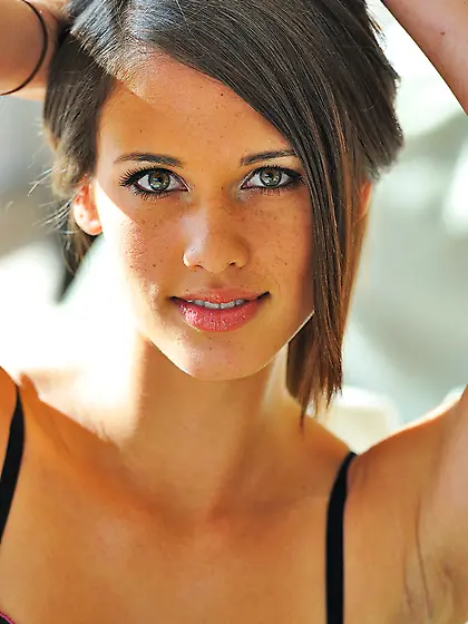 Alluring brunette model Tiffany Thompson strips her lingerie and