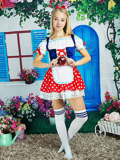 Cute fan of cosplay adds elements of striptease into her naughty