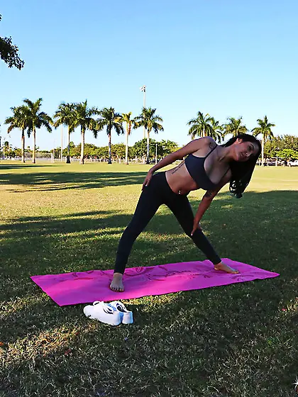 After yoga in park Latina girl is in mood to suck and ride some