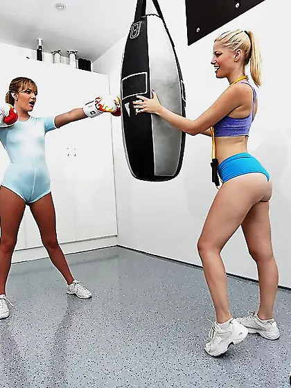Box training culminates for two blonde chicks with unexpected af