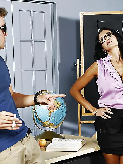 French professor Ava Addams takes care of her student's cock and