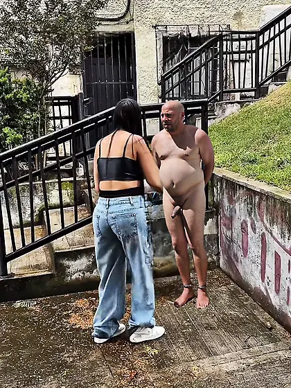 Tied nude humillant public cfnm