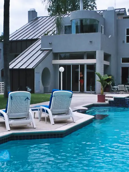 Hot blonde babe Molina strips by the pool and blows a hard throb