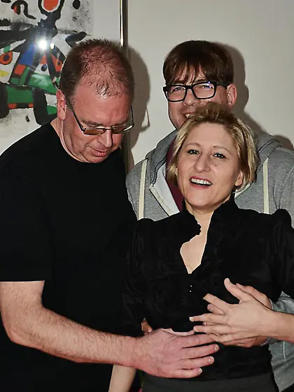 Mature lady role-plays a gangbang-ready hoe for those two