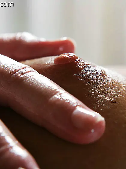 Naked girl Victoria B gets her pink hole fingered by lesbian mas