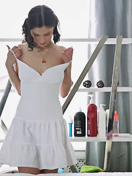 Curly brunette teen babe