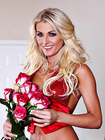 Silky haired busty blonde Alicia Secret opens her sexy legs on r