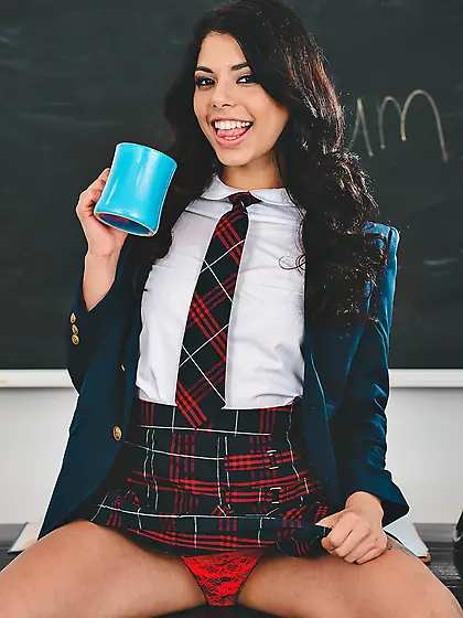 Exotic schoolgirl in high heels gets fucked on the table