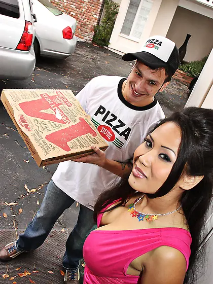 Sex-hungry brunette swallows a long sausage and even divery boy&