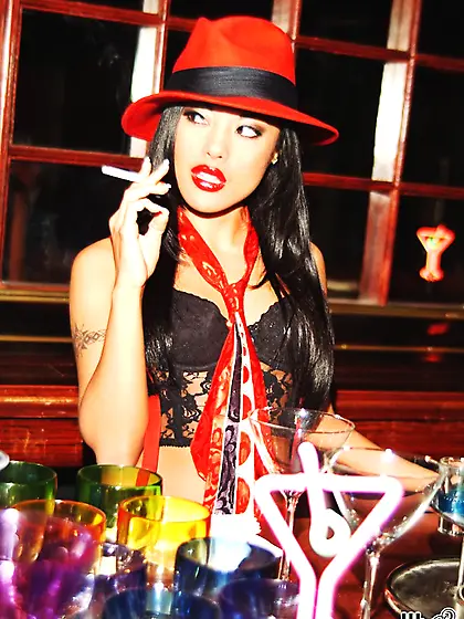 Classy brunette babe Kaylani Lei strips her classy lingerie and