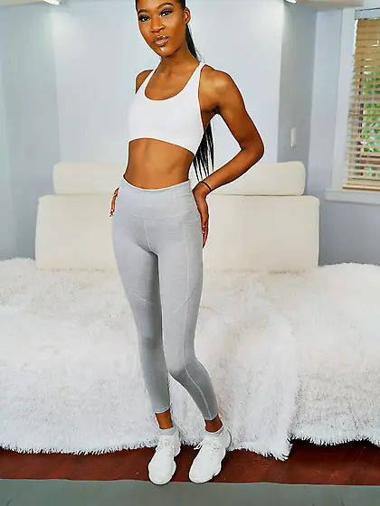 Cute yoga babe Isla Ibiza poses naked in front of the camera