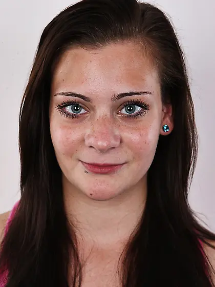 Brunette chick with apple tits and shaved...