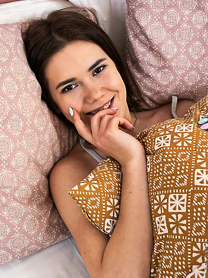 Shy petite brunette teen