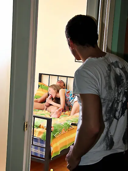 Blonde cutie taking two fat dicks in her super tight holes