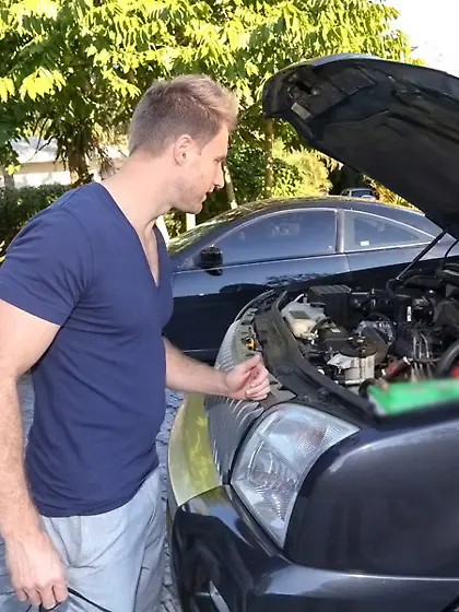 Busty brunette gets her face covered in fresh cum on her knees