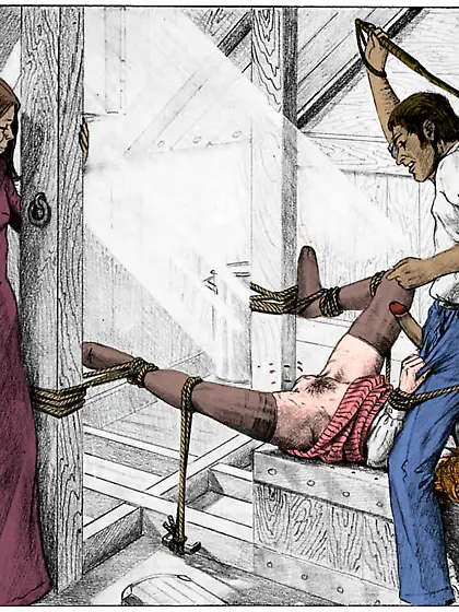 Whipped on the pussy (by Farrel).  Colorized.