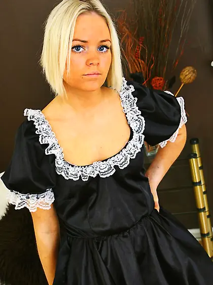 Fair haired parlor maid Emma B loves to model in her very nice l