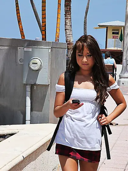 Petite brunette teen Jesse Jordan gets her totally smooth pussy