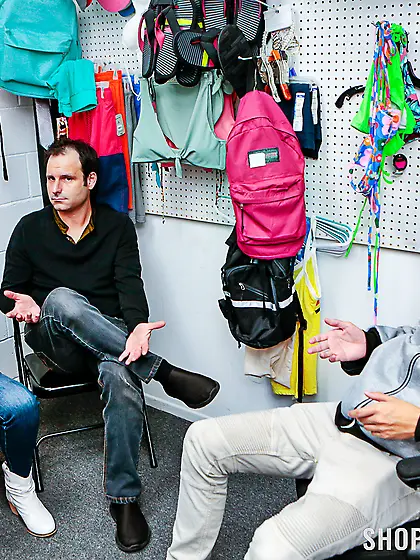 Sexy chick Kenzie Love takes cum on her tit after servicing hard