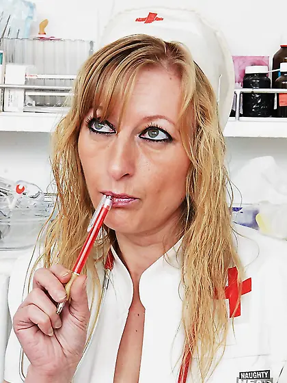 Blonde penetrating stockings