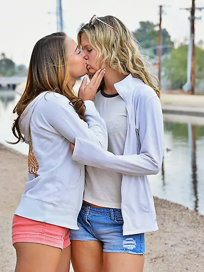 Fooling around in the streets cute Marry Lynn and Scarlet FTV ar