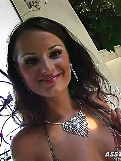 Brunette wears jewelries asshole