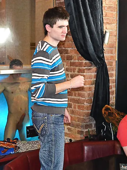 Relaxed sweaty gays jump