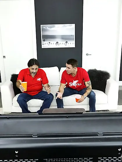 Hung guy is seen spying on a busty blonde MILF,  ends up banging