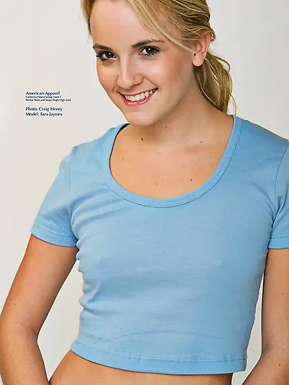 Steaming hot young blonde Sara James is bending over in cute sto