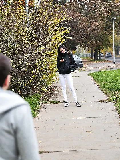 Shy girl with small boobies sucks bearded stranger's cock and ri