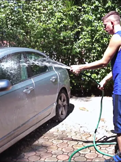 MILF fucks boy hired to wash a car