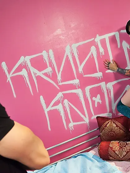 Tattooed bitch with small tits has pierced tongue and weakness f