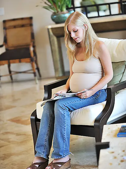 Cute and sexy pregnant babe,  Laya Leighton shows her tits and hu