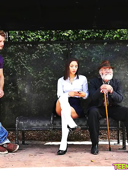 Brunette college chick black-white