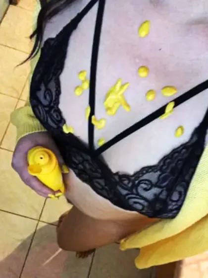 Mustard Slut Asian Babe Drizzles Sloshing Food Porn Mustard
