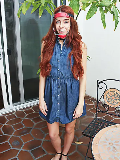 Cleo Bardot flashes small tits and pussy outdoors for Tyler