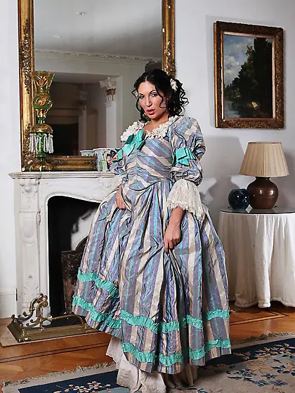 Chic-looking old-timey brunette with massive tits gets fucked