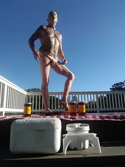 The Longpig Trains Outdoors near Barbecue Area.