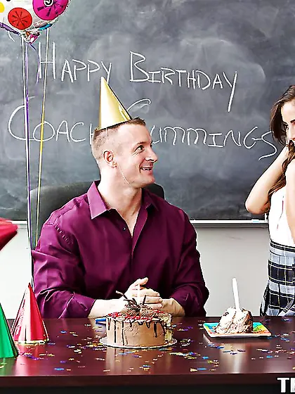 Schoolgirl surprises muscled coach with a special present: her g