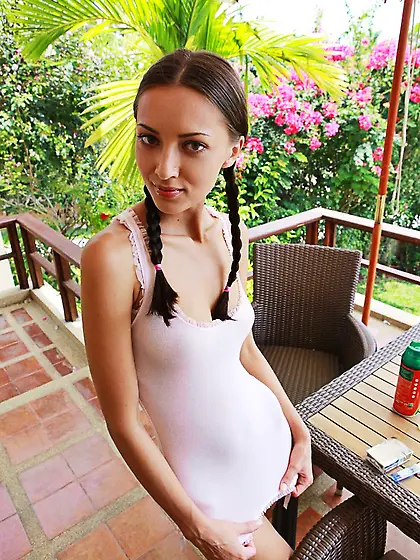 Braided and totally innocent brunette from Europe shows her phen