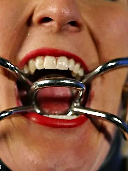 Caged blonde darling ready