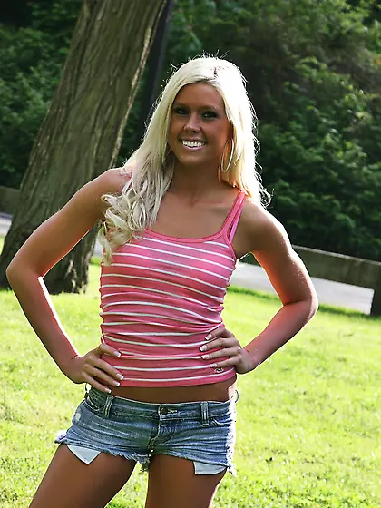 Tiffany Alexis takes her tight blue shorts off and shows us her